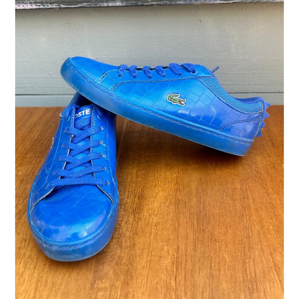 Lacoste Straightset Blue Croc Embossed Sneakers Youth Size 2 / EU 33 - Picture 6 of 8